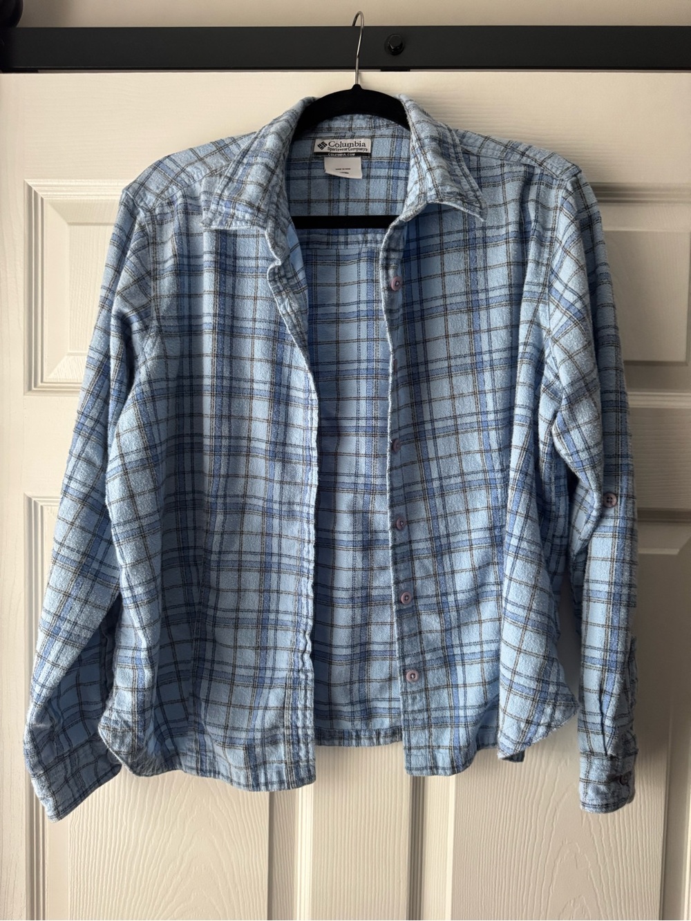 Columbia Flannel Shirt Women’s XL Blue Plaid Button Down Thick Cozy